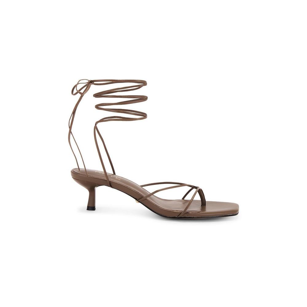 RAYE Jaden Sandal in Light Taupe wrap around ankle strappy lace up kitten new